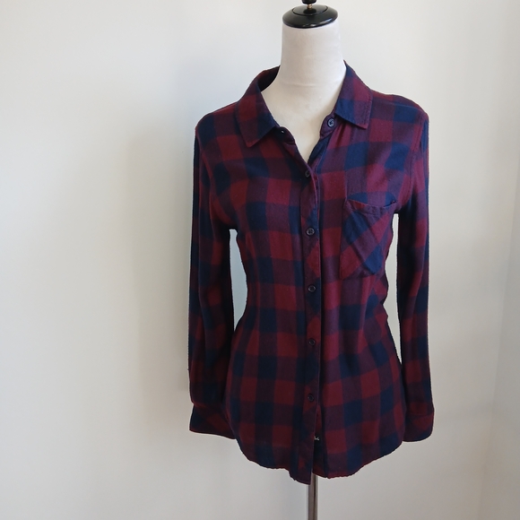 Rails - Burgundy and Navy - Plaid -Button-Down - Long Sleeves - Shirt - Size XS - Picture 2 of 9